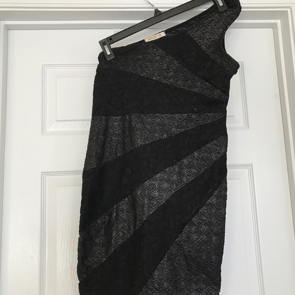 Arden B black and silver one shoulder dress